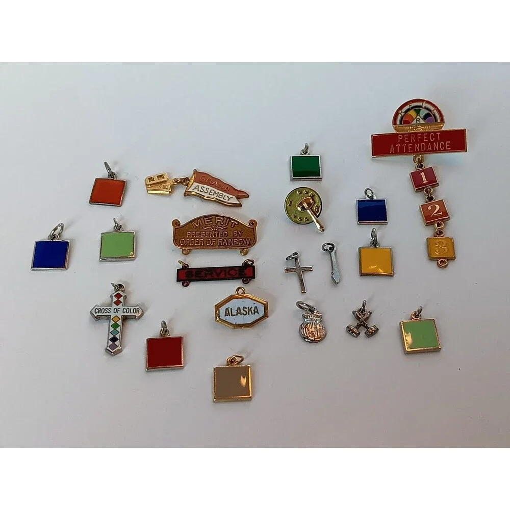Vintage Order of Rainbow Pin & Charms Lot of 23
